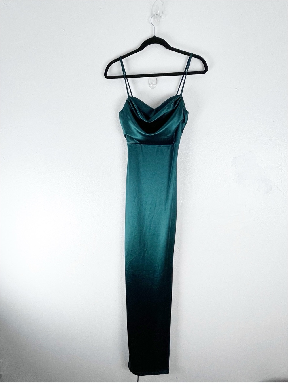 WINDSOR Green Cowl Draped Neck High Side Split Slip Dress Size Small Formal Chic